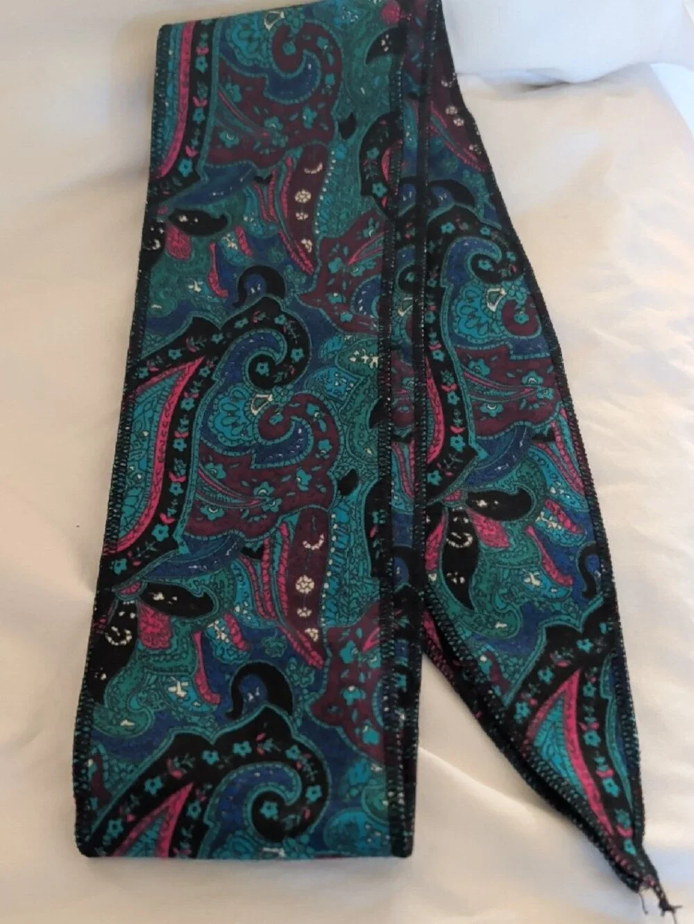 Vintage Teal & Magenta Paisley Ribbon Scarf